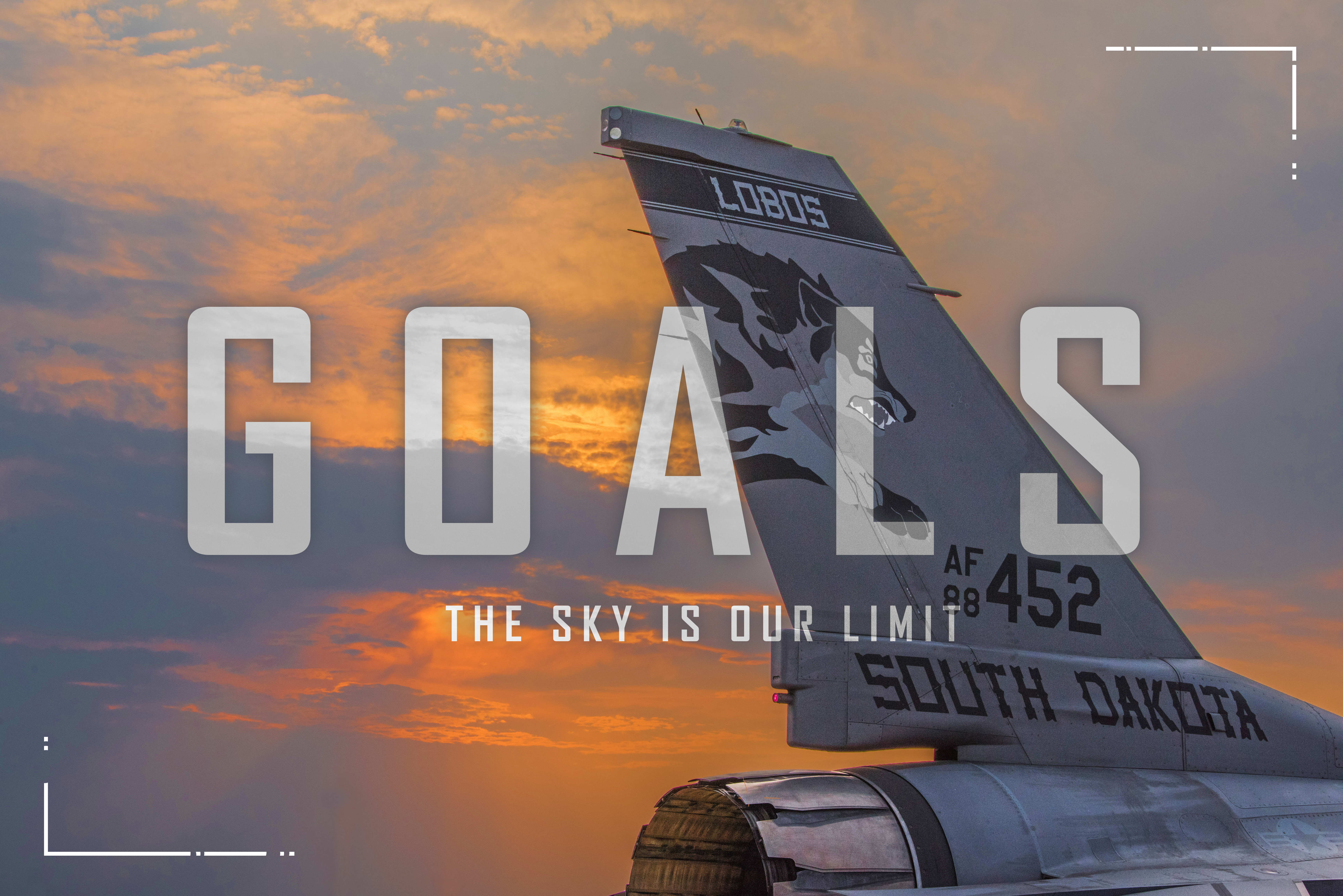 Tail of aircraft with Goals text
